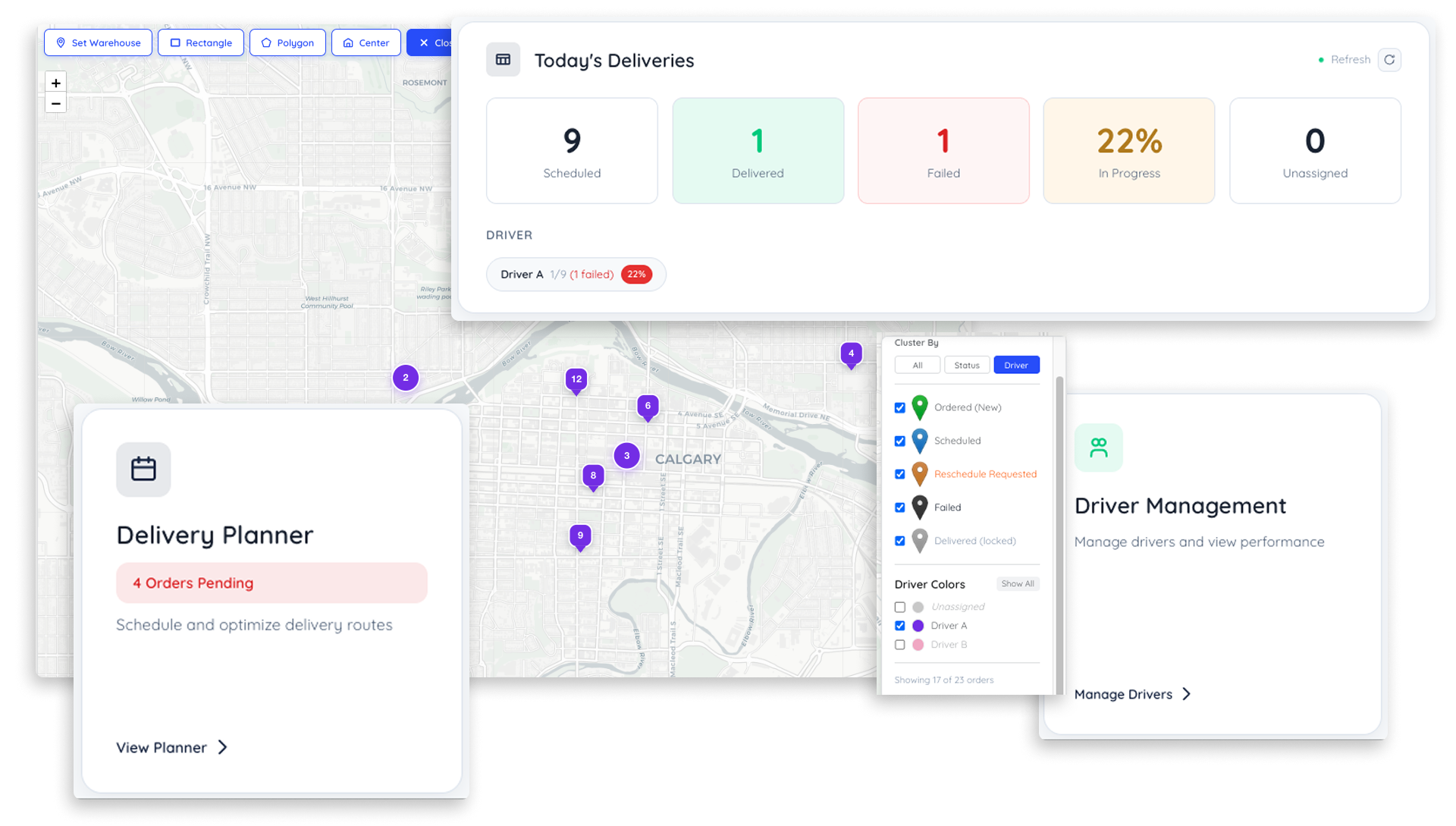 Hermes Planner — vertical order list and route map